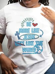 Camiseta casual de moda para mujer con cuello redondo Manga corta, tejido ligeramente elástico, patrón geométrico, i para deportes diarios y para regalar a amigos y familiares - Blanco - Ver 2