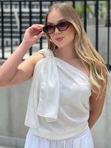 1pc Women's Solid Color New Silk Satin Scarf, Suitable For Daily Wear For Dress - White - View 5