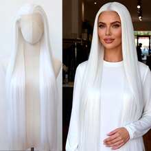 ZigZag Hair 40英寸合成蕾丝前假发，自然发际线，180%密度耐热纤维假发，白色、棕色、天蓝色可选 - 彩色 - 查看 4