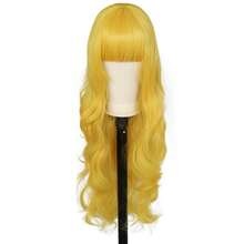 Kawaii Golden Yellow Long Wavy Synthetic Wig With Full Bangs Heat Resistant DIY Stylable Wig For Cosplay Carnival Party Daily Wear - Yellow - View 12