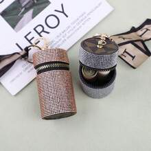 New Fashion Mini Cylindrical Faux Leather Rhinestone Lipstick Case, Comes With Scarf Keychain And Zipper Coin Purse, Suitable For Women - Multicolor - View 9