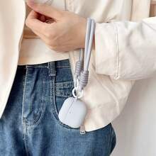 Compatible With Apple Pro 3 Protective Case, 2025 New Silicone Protective Cover, Compatible With AirPods Pro 2 With Lanyard, Compatible With AirPods 4 Phone Case, Travel Accessories, Fashionable Protective Case, Scratch-Resistant, Skin-Friendly Case, Durable Earphone Case, Includes New Braided Wrist Strap - Light Grey - View 2