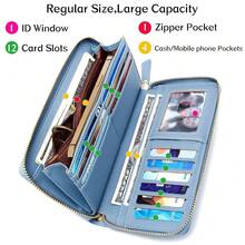 Badiya Womens Wallet Credit Card Holder RFlD BlocFKing Leather Zip Around Wallets Large Capacity Wristlet - Màu xanh lam - Xem 4