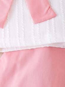 Conjunto de blusa con lazo delantero y falda con detalle de botones y solapa para niña - Beis - Ver 7