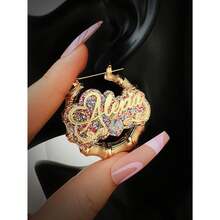 Customized Rainbow Acrylic Name Circle Bamboo Shape Earrings, Personalized 40mm Bamboo Hoop Earrings Name Plate For Women, Gift - Mirror Golden Yellow/bright Pastel-round Bamboo 40mm-heart - View 3