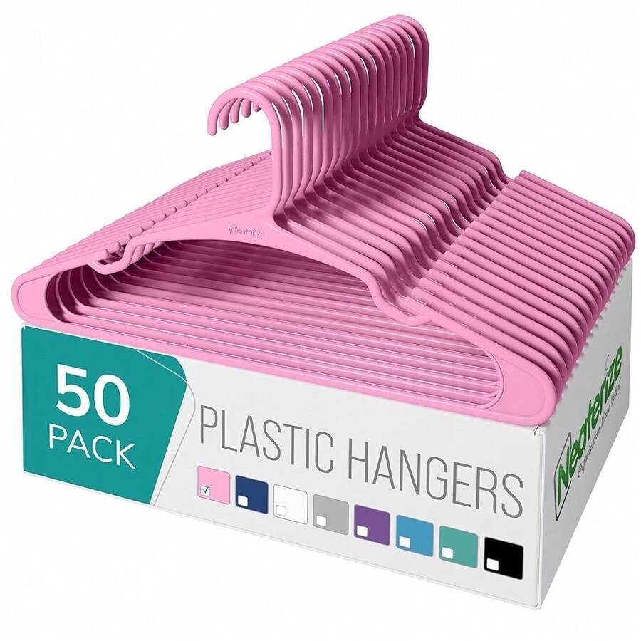 Clothes Hangers Plastic 50 Pack For Adults - Plastic Hangers, The Perfect Coat Hanger And Space Saving Clothes Hangers For Closet, Percheros Ganchos Para Colgar Ropa Hangars - Pink Hangers - 粉色 - 查看 1