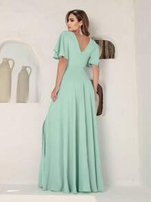 Vestido Longo Verde Menta Mangas Evasê Serena NM Nana Marie - Verde Menta - Visão 2