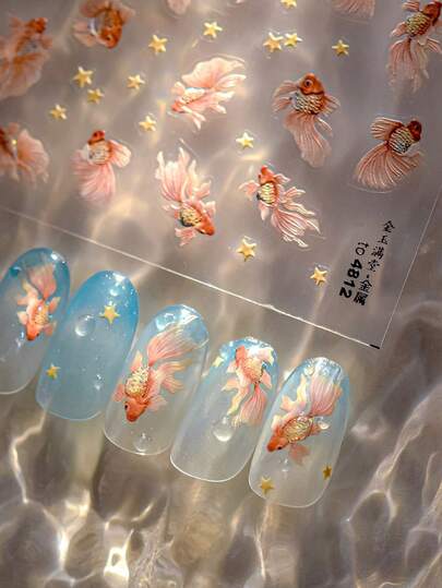 1 pieza Flor de cerezo rosa de primavera, mariposa, carpa koi 3D en relieve, Pegatina de arte de uñas, Esencial para técnicos de uñas, Decoración de uñas con flores y fauna románticas, Pegatina de uñas reutilizable y autoadhesiva, Regalo del Día de San Valentín para ella, Suministros de arte de uñas, Accesorio elegante de regalo de pegatinas de uñas