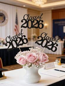 6pcs 2026 Graduation Ceremony Desktop Decorations, Graduation Ceremony Centerpieces, Graduation Party Decorations With Stands, 2026 Graduation Party Desktop Decor - Multicolor - View 4