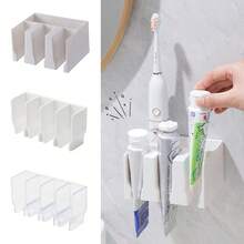 Wall-Mounted Storage Rack Large Capacity No Punching Toothpaste Drain Holder Dual Purpose Multi-Grid Bathroom Shelf - Multicolor - View 7