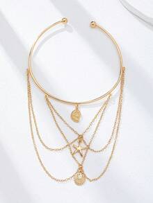 1pc Women's Ocean Style Starfish & Shell Charm Armband, Beach Vacation Inspired Body Jewelry, Suitable For Bikini - Gold - View 2