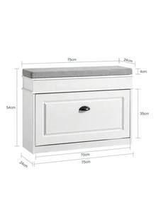 SoBuy 帶座墊的換鞋凳，儲物空間，帶蓋鞋櫃，鞋架，狹窄，節省空間的長凳，帶儲物空間，適用於走廊、客廳，白色復古木紋效果 75x51x24cm FSR82-L-WG - 75x51x24 cm 白色 - 查看 3