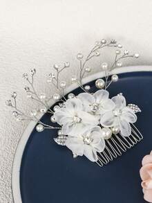 Lược cài tóc bằng voan trắng đính ngọc trai và pha lê, phụ kiện tóc cưới nhẹ nhàng thủ công dành cho cô dâu và phù dâu, kẹp tóc chụp ảnh đính hôn. - trắng - Xem 10