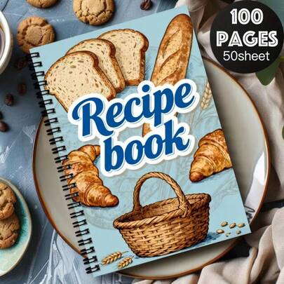1 pieza Cuaderno espiral - "Diario de recetas" Tamaño A5 50 hojas/100 páginas, con ilustraciones ricas de cocina, 100 páginas, tamaño A5, ideal para entusiastas de la cocina y reposteros caseros, cuaderno de cocina | Diseño divertido | Papel con espiral
