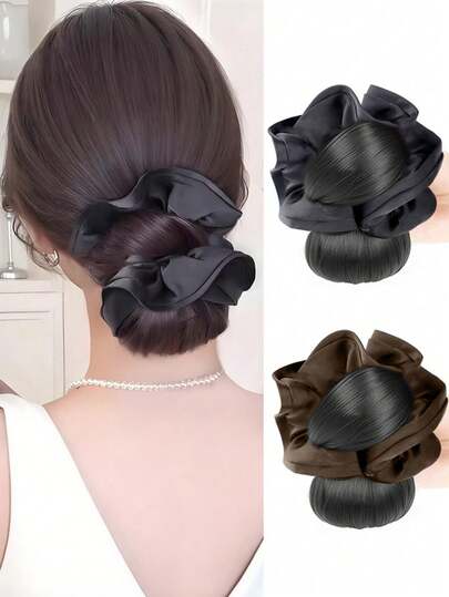 4英寸仿真发髻假发，自然逼真，采用扭转式发夹，花苞造型，营造浪漫氛围，后脑勺配有发带。