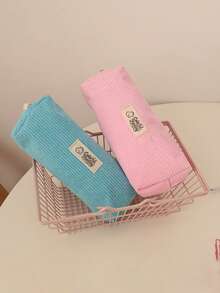 Hộp đựng bút bằng vải nhung kẻ tối giản, túi đựng bút nhỏ gọn, mỏng nhẹ, tiện dụng cho văn phòng phẩm và trường học, hộp đựng đồ dùng văn phòng màu trơn có khóa kéo, quà tặng văn phòng phẩm thẩm mỹ cho bạn bè, phụ kiện bàn làm việc tại nhà và văn phòng. - Mảnh duy nhất - Xem 4