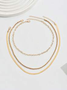 3pcs/Set Delicate Hollow Heart Pendant Necklace Set, Includes Luxury Twist Chain And Minimalist Snake Chain, Suitable For Daily Wear, Beach Party, Vacation, And Mother's Day Gift - Gold - View 2