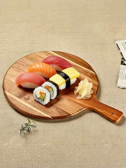 Round Pizza Peel With Handle, Wooden Pizza Tray, Large Pizza Board - Suitable For Pizza, Bread, Vegetables, Salad, Cheese, Fruit, Elegant Accessory For Parties, Essential Kitchen Utensil For Baking, Restaurants And Home Chefs, Rustic Style Tableware, Pizza Accessories, Pizza Platter, Pizza Plate, Suitable For New Year, Thanksgiving, Etc.