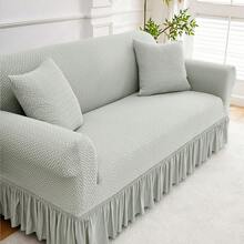 1PC Stretch Sofa Cover With Pleated Skirt High Elasticity High Quality One Piece Design Sofa Cover Solid Color Dust Proof And Non Slip Sofa Cover Suitable For Bedroom Office Living Room And Home Decoration Valentine's Day Gifts Valentine's Day Decorations - 淺灰色 - 查看 4