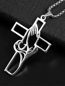 1pc Personalized Hollow Cross Geometric Exaggerated Minimalist Vintage Casual Necklace - Silver - View 1