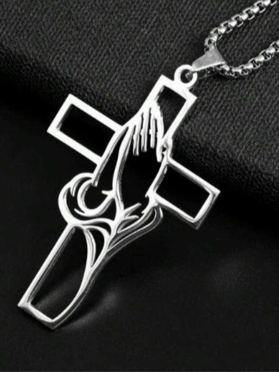 1pc Personalized Hollow Cross Geometric Exaggerated Minimalist Vintage Casual Necklace - Silver - View 1