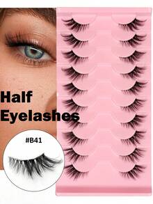 Asiteo 10对假睫毛 自然半截睫毛 猫眼透明带假睫毛 蓬松轻盈3D仿貂毛假睫毛 短款柔软假睫毛条 - 半眼睫毛 - 查看 6