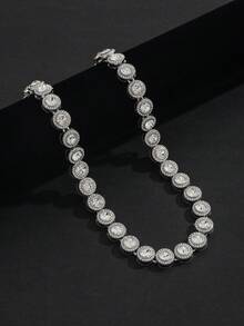 Fully Iced-Out Round Pendant Necklace, Street Style Choker Necklace For Men, Personalized Rhinestone Necklace - Hip-hop Rhinestone Cuban Chain Necklace - View 12