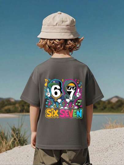 男童休闲印花圆领短袖T恤，夏季上衣