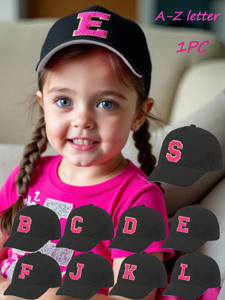 1pc Kids 26 Letters Baseball Cap Gold Thread Embroidered Letter Design Style Baby Boy Girl Sun Hat 1-3 Years Old