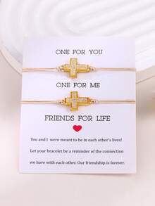 2件套流行水晶簇树脂十字蜡绳手链，适合男士、女士、母女、姐妹、情侣佩戴 - 手鍊 - 查看 8