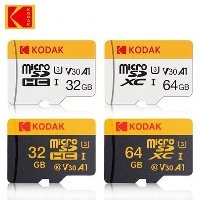 Kodak 柯达黑色存储卡 16GB 32GB 64GB microSD 卡 128GB 256GB Class10 microSD 卡 4K 带 SD 适配器读卡器，适用于 PC