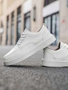 Men's Business Leather Loafers, Lace-Up, Flat, Height Increasing, Office & School Style, Wide Fit - White - View 10