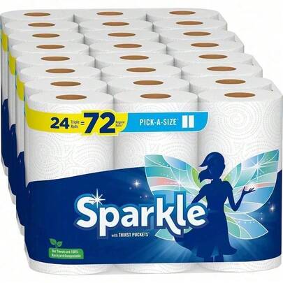 (2 Pack) Sparkle Tear-A-Square Paper Towels – 2 Double Rolls (110 2-Ply Sheets/Roll = 4 Regular Rolls), 3 Sizes (Full/Half/Quarter) For Everyday Messes, Budget-Friendly