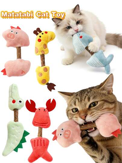 1个猫咪毛绒玩具，刺激猫咪咀嚼，帮助清洁牙齿，预防口腔问题，舒缓猫咪情绪，可爱的猪/鳄鱼/鲸鱼/长颈鹿/龙虾造型吸引猫咪注意力，适合单独玩耍、互动玩耍和咀嚼，宠物用品，猫玩具，猫咪陪伴玩具，猫咪咀嚼玩具