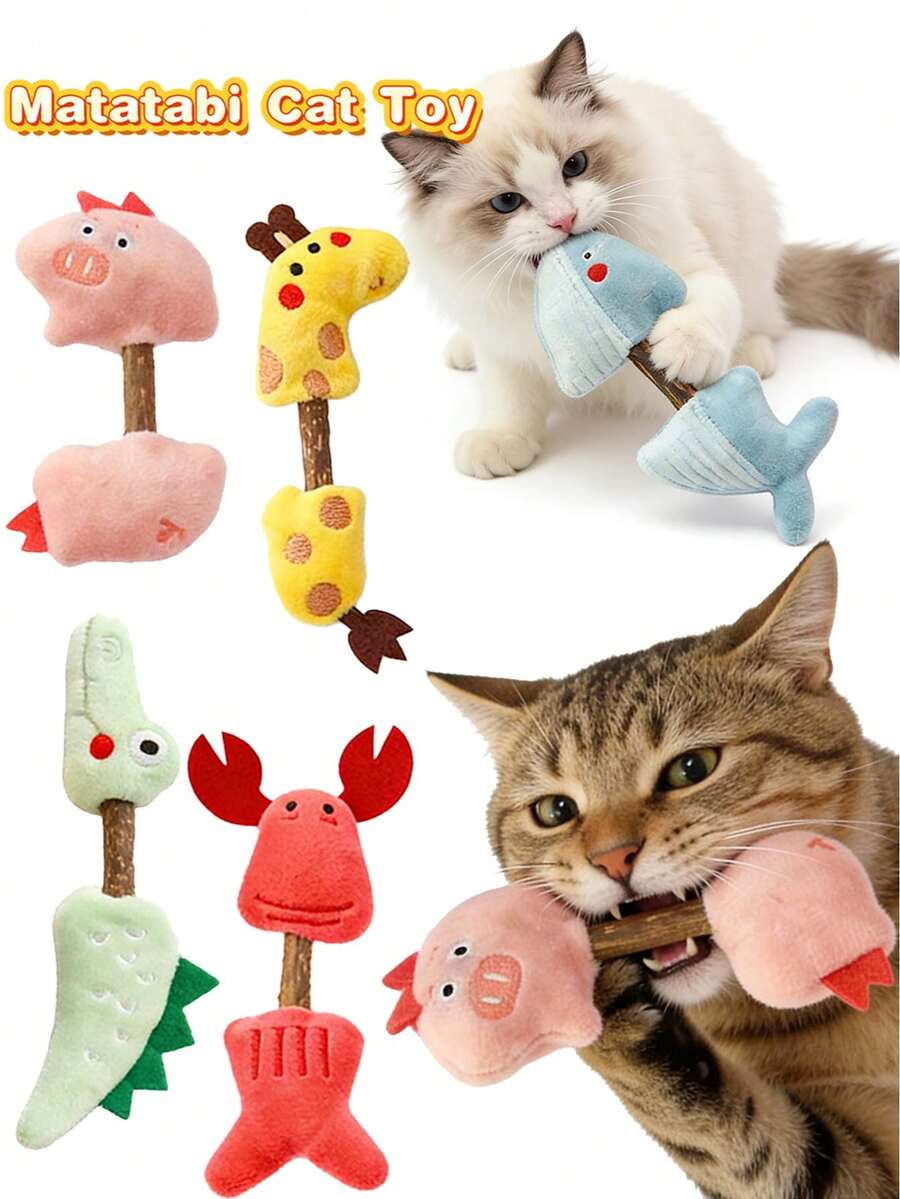 1个猫咪毛绒玩具，刺激猫咪咀嚼，帮助清洁牙齿，预防口腔问题，舒缓猫咪情绪，可爱的猪/鳄鱼/鲸鱼/长颈鹿/龙虾造型吸引猫咪注意力，适合单独玩耍、互动玩耍和咀嚼，宠物用品，猫玩具，猫咪陪伴玩具，猫咪咀嚼玩具 - 彩色 - 查看 1