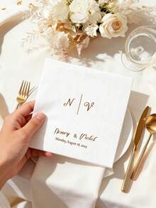 10-200 Customized Wedding Cocktail Napkins, Made Of High-Quality Paper, 3-Ply White Disposable Napkins, Suitable For Weddings, Bars, Bridal Showers, Engagement Parties, Ideal Party Decorations, Personalized Gift, Anniversary - Multicolor - View 5
