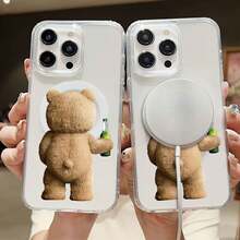 Ted, un oso pardo, con una cerveza verde en la mano. Esta elegante funda es compatible con Samsung, Apple, VIVO, OPPO, , Transsion, ,  y Honor. Fabricada en silicona TPU, ofrece protección contra golpes y caídas, además de una sensación superior. Es un regalo ideal para familiares, amigos y seres queridos, y una opción perfecta para San Valentín y Año Nuevo. - transparente - Ver 3