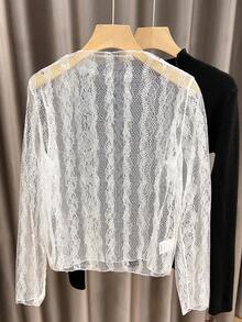 Women's Elegant Casual Luxurious Fresh Long Sleeve Lace Blouse, Suitable For Daily, Commuting, Slim Fit, Spring/Summer - White - View 1
