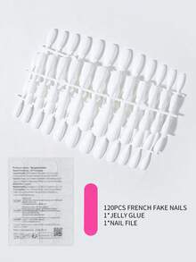 Bộ 5 móng (120 móng) Y2K màu trắng hạnh nhân, móng giả ngắn bằng acrylic, phủ toàn bộ móng, kèm 1 keo dán và 1 dũa móng, thích hợp cho phụ nữ và bé gái sử dụng hàng ngày và dự tiệc. - trắng - Xem 5