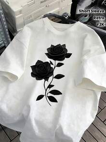 Black, Gothic Style Print Pattern (2D) Plus Size Men's-Shirt, Fashion Plus Size Men's-Shirt, 180g Cotton Plus Size Men's-Shirt, Street Retro Style-Shirt, Y2K Style-Shirt, Men's E3QA - 白色 - 查看 1