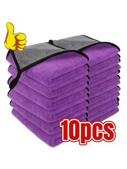 10pcs Super Soft Microfiber Car Cleaning Towels - Thick, Highly Absorbent, Lint-Free, Efficient Drying And Cleaning