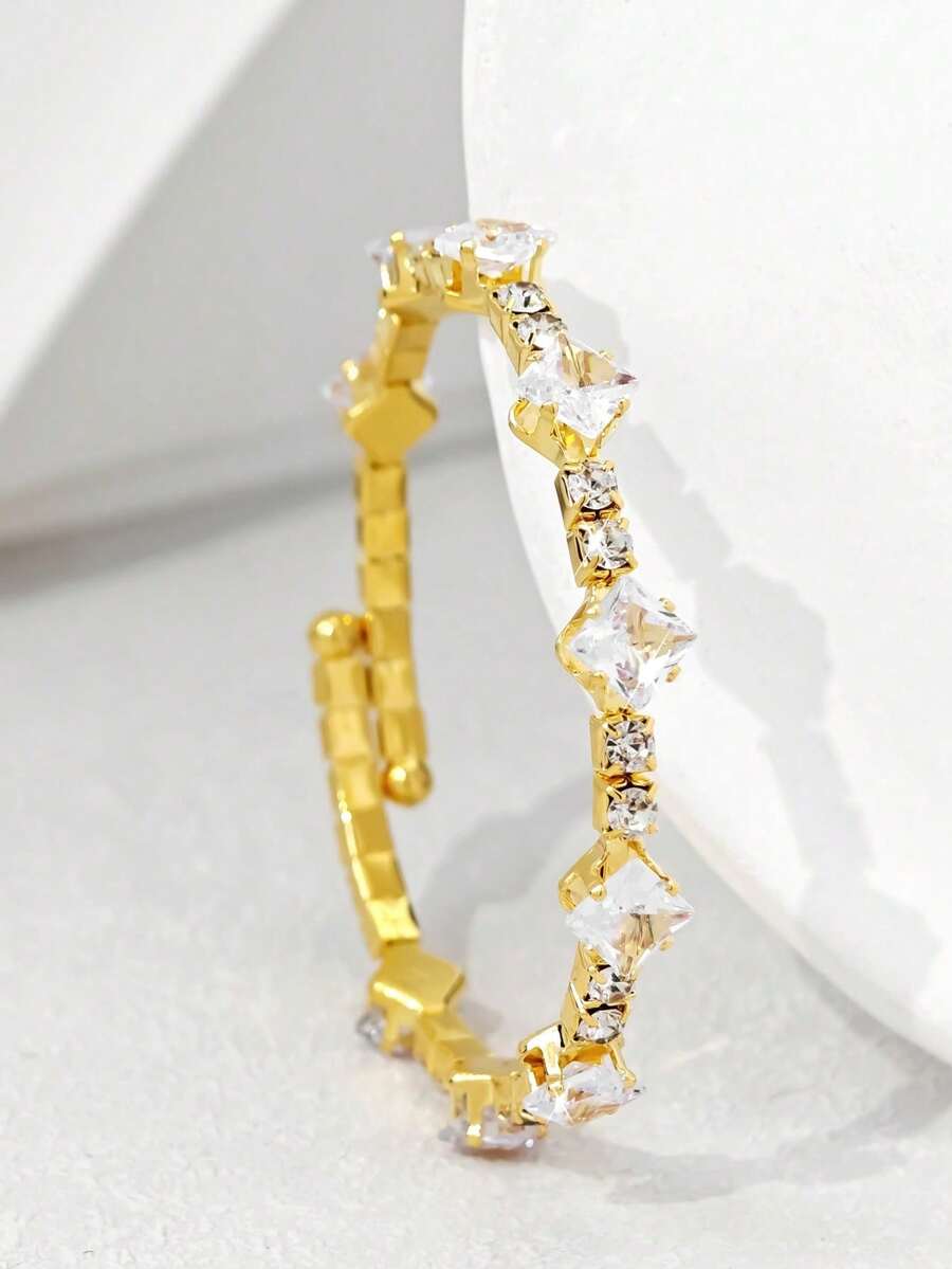 1 chiếc vòng tay pha lê thời trang dành cho nữ, thích hợp để đeo hàng ngày. - Vàng - Xem 1