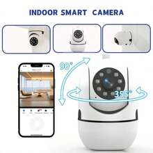 Cámara de interior, 1/2 paquetes, adecuada para el hogar, compatible con WiFi 2.4G, no compatible con WiFi 5G, visión nocturna, rotación e inclinación de 355°, monitoreo de mascotas, detección de movimiento, audio bidireccional, almacenamiento en la nube y tarjeta de memoria - Blanco - View 6