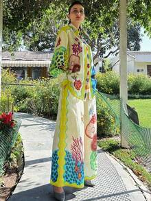 2件套 时尚随机印花宽松休闲度假套装 春季 - 淡黃色 - 查看 2