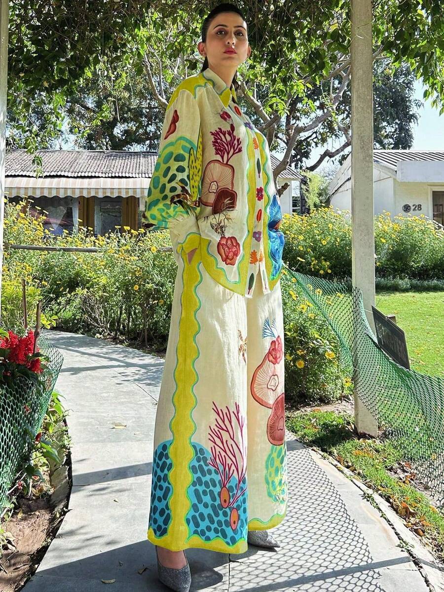 2件套 时尚随机印花宽松休闲度假套装 春季