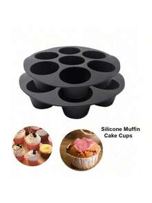 1pc 7-Cup Silicone Air Fryer Baking Mold | Reusable Non-Stick Baking Tray | 7-Hole Pancake Cup Mold - Suitable For Air Fryer, Can Make Egg Tarts, Mini Cakes And Chocolates, Easy To Clean - Multicolor - View 7