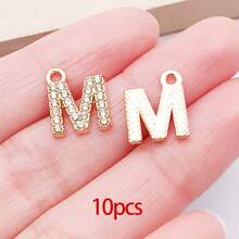 10/26 piezas Encantos de letras del alfabeto A-Z con rhinestones y cristales brillantes para DIY de pulseras, collares, aretes, gargantillas y manualidades - Dorado - Ver 14
