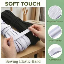 Uiewefy Cienka, tkana, biała i czarna gumka do szycia, 3 rolki o szerokości 1/4 cala, 1/8 cala i 1/2 cala, 5,5 jarda długości, 0,03 cala grubości, gumki do szycia pasów i spodni, opaski do włosów, ubrania, rękodzieło, wysoka elastyczność, - 3 szt.-L: 5,5 jarda - Zobacz 5