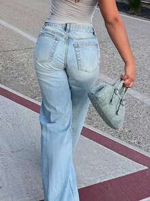 Mid-Waist Commuting Ins Style Straight Leg Slimming Versatile New Loose Fit Jeans - Light Wash - View 5