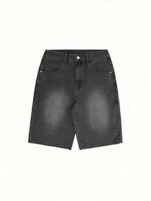 Men's Denim Shorts With A Relaxed Fit, Y2K Streetwear Style, With Pockets. An Essential Summer Wardrobe Item And The Perfect Gift For Family And Friends. - Grey - View 4